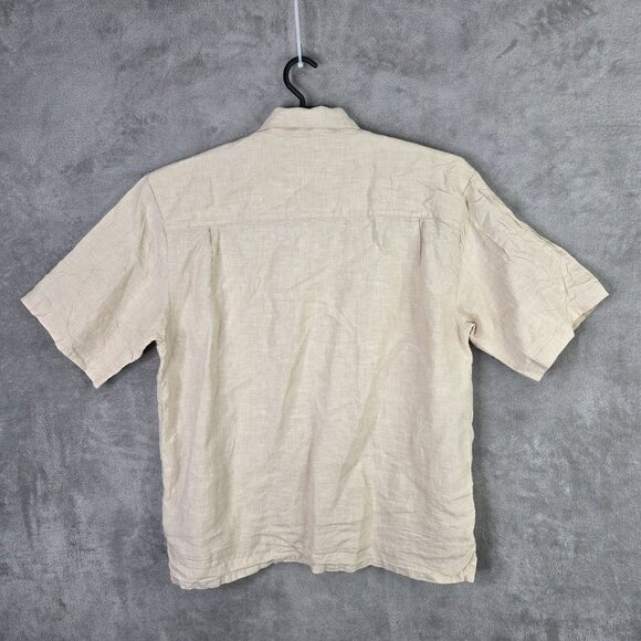 Mens Pronto Uomo Beige Striped Shirt 100% Linen Button Up Short Sleeve Size XL - Picture 4 of 7